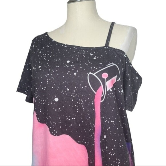 Shein Galaxy Paint Spill Short Sleeve Cold Shoulder Shirt 8/10 - Picture 3 of 9